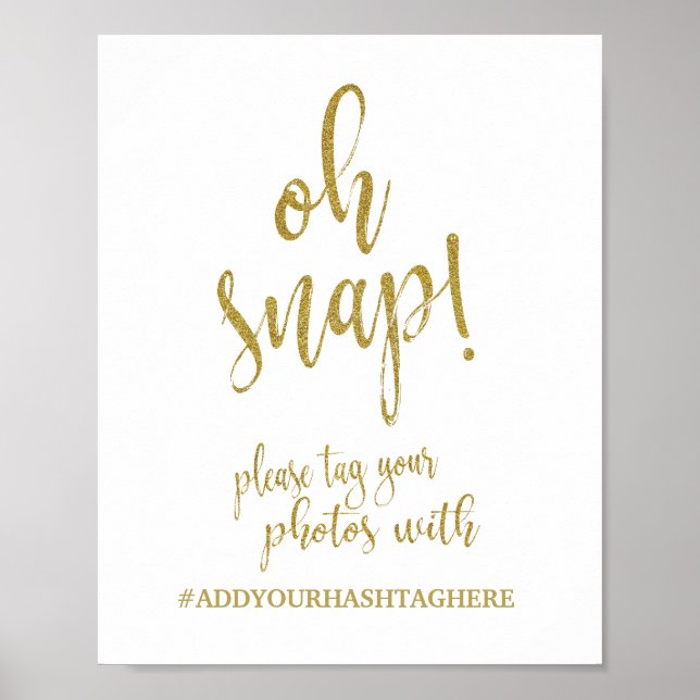 Wedding Hashtag Gold Glitter 8x10 Wedding Sign (Front)