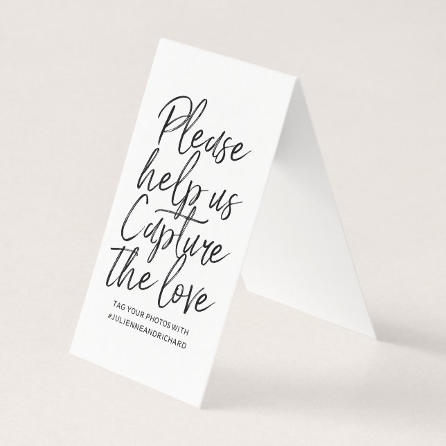 Wedding Hashtag Sign - Black and White Lettered (Front)
