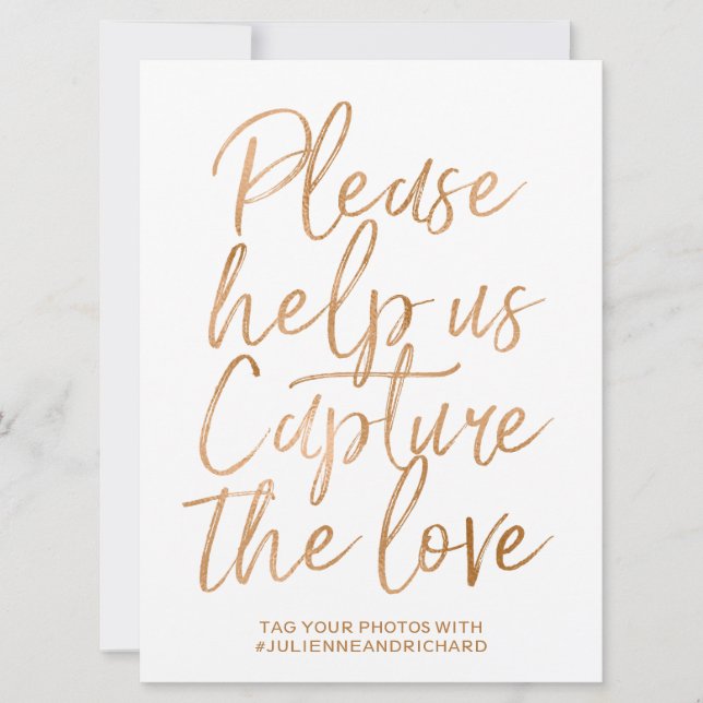 Wedding Hashtag Sign | Stylish Gold Rose Lettered (Front)