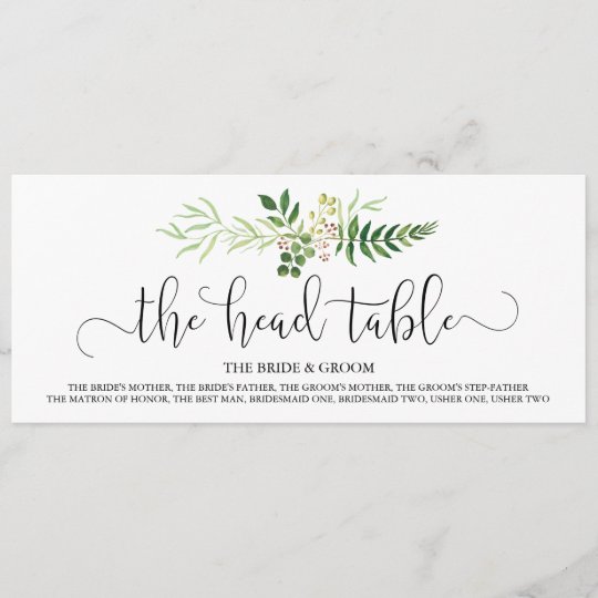 Wedding Head Table Sign Greenery Rustic Script Zazzle Co Uk