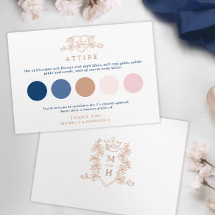 Wedding heart crown monogram Attire Color Palette Enclosure Card