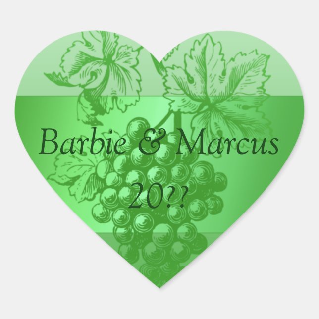 Wedding Heart Green Personalised Custom Wine Label (Front)