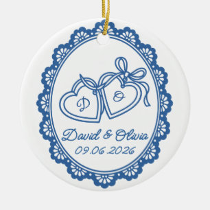 Wedding Heart Initials Names & Date Ceramic Tree Decoration