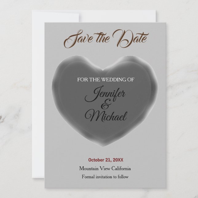 Wedding Heart Modern Minimalist Plain Save The Date (Front)