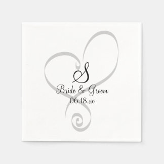 Wedding Heart Monogram Date Names Bride Groom Napkin