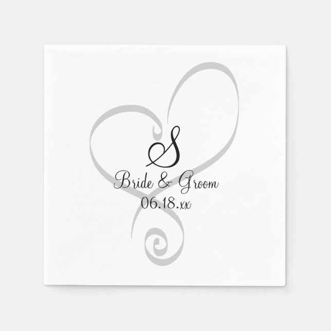 Wedding Heart Monogram Date Names Bride Groom Napkin (Front)