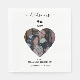 Wedding Heart Photo Couple Pet Dog Drinks on Us Napkin