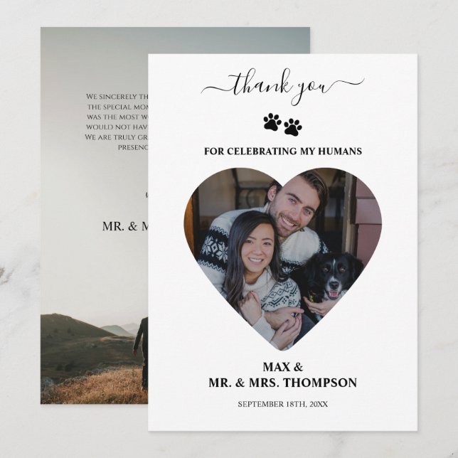 Wedding Heart Photo Couple Pet Dog My Humans  Thank You Card (Front/Back)
