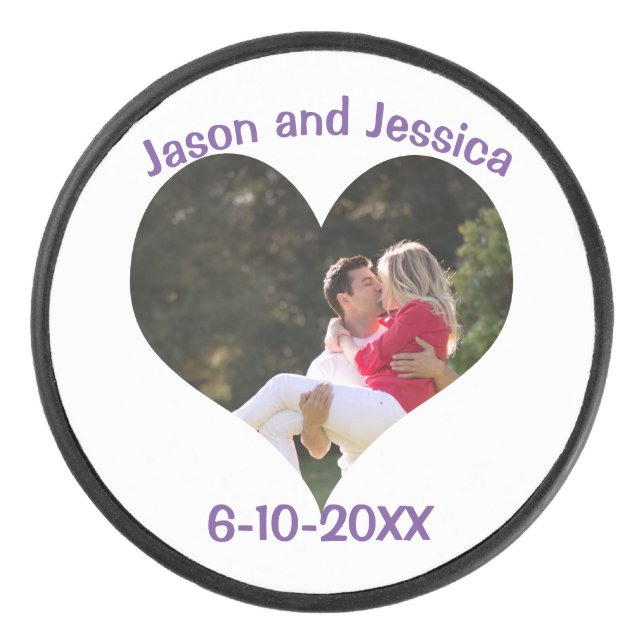 Wedding Heart Photo Hockey Puck (Front)