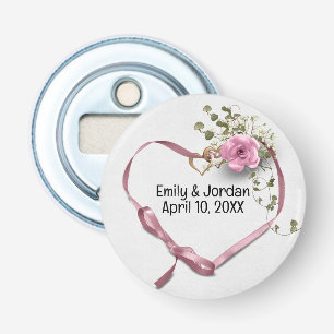 Wedding Heart Ribbon and Heart Rings Bottle Opener