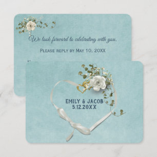 Wedding Heart RSVP On Aqua Invitation