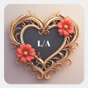 Wedding Heart Wreath With Red Flowers Square Sticker