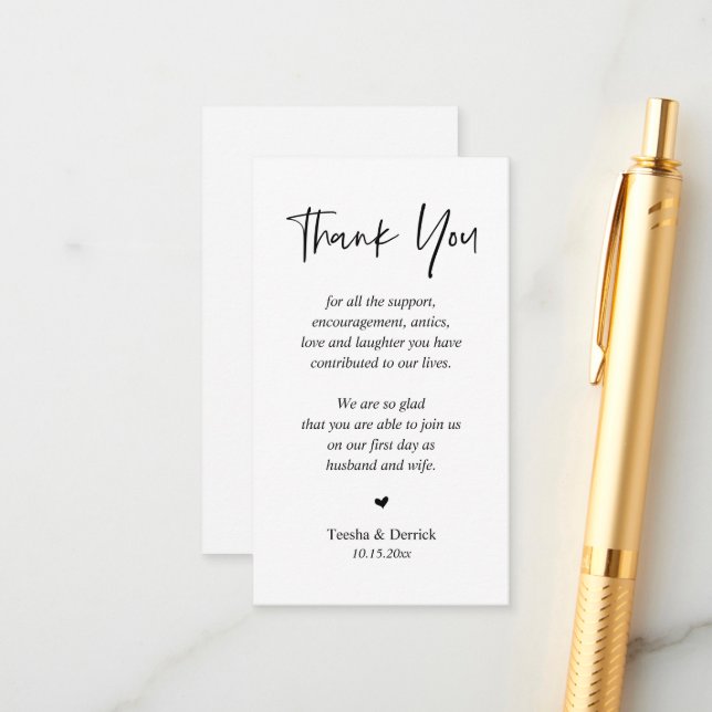 Wedding heartfelt Thank you, Black and White Enclosure Card (Front/Back In Situ)