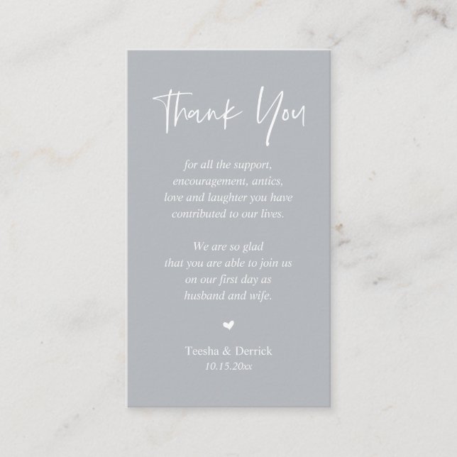 Wedding heartfelt Thank you, Pastel Chill Grey Enclosure Card (Front)