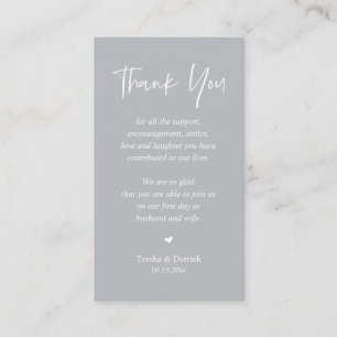 Wedding heartfelt Thank you, Pastel Chill Grey Enclosure Card