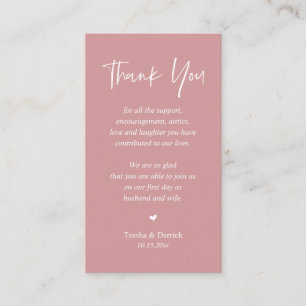 Wedding heartfelt Thank you, Pastel Dusty Rose Enclosure Card