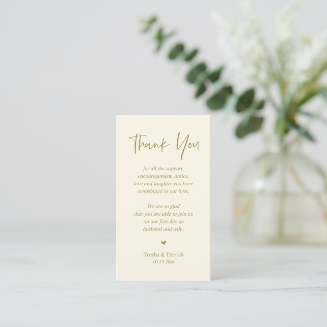 Wedding heartfelt Thank you, Retro Gold Enclosure Card (Standing Front)