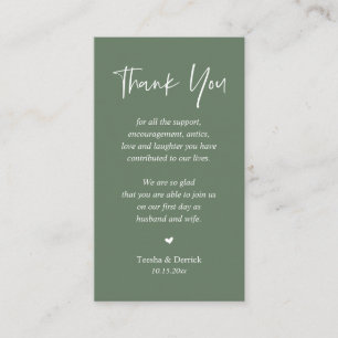 Wedding heartfelt Thank you, Rustic Sage Green Enclosure Card