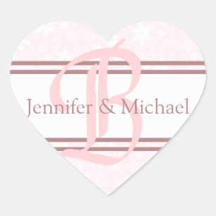 Wedding Hearts Bride And Groom Monogram Letter B Heart Sticker