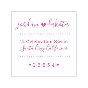 Wedding Hearts Custom Names Script Return Address Self-inking Stamp