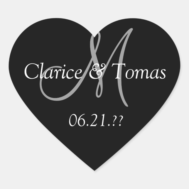 Wedding Hearts Custom Personalised Monogram Heart Sticker (Front)