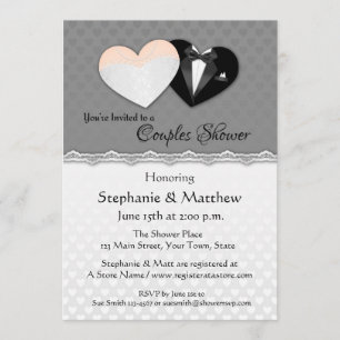 Wedding Hearts, Grey Couple Shower Invitation