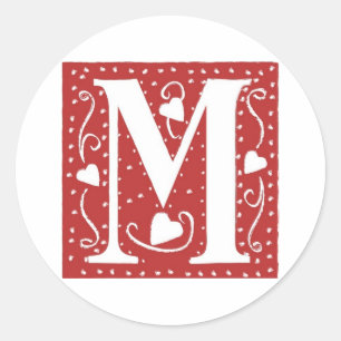 Wedding Hearts Letter M Classic Round Sticker