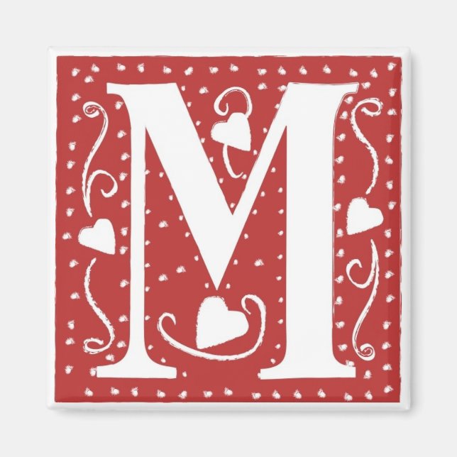 Wedding Hearts Letter M Magnet (Front)