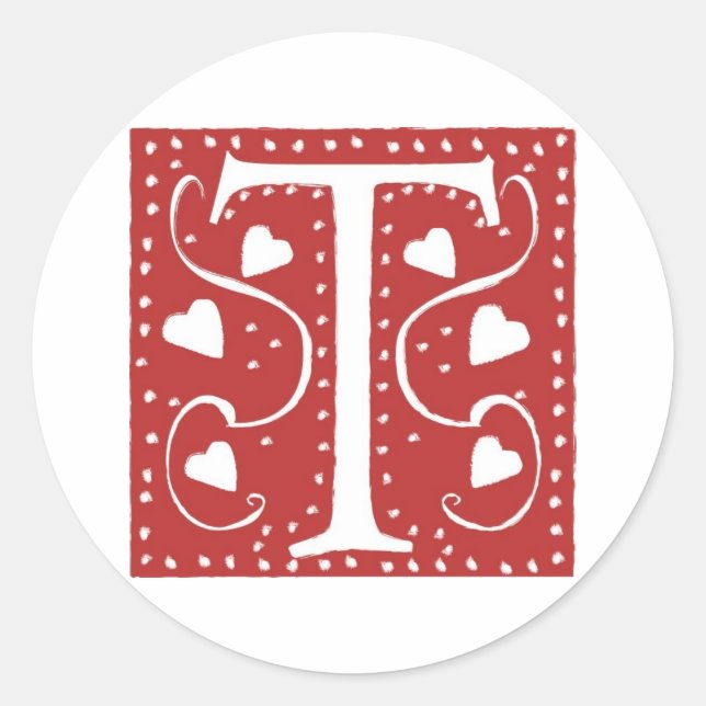 Wedding Hearts Letter T Classic Round Sticker (Front)