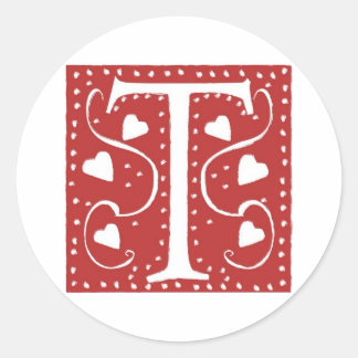 Wedding Hearts Letter T Classic Round Sticker
