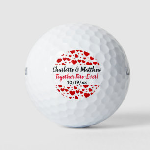 Wedding Hearts Love Red Black Typography Favour Golf Balls