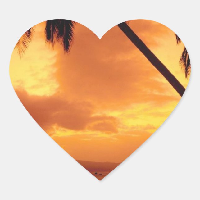 Wedding Hearts Palm Tree over Water Wedding Hearts Heart Sticker (Front)
