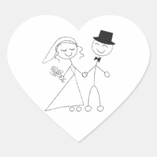 Wedding Hearts Stick Figure Bride & Groom Wedding Heart Sticker