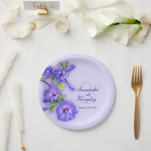 Wedding hibiscus blue art custom paper plate