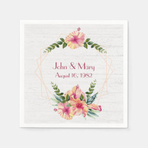 Wedding Hibiscus Frame On Whitewashed Wood Napkin