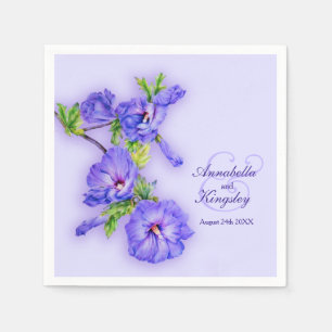 Wedding hibiscus purple blue art custom napkin