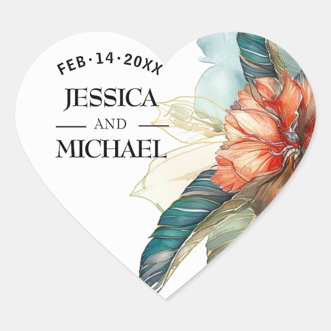 💓❤️ Wedding Hibiscus Serenade Paradise Heart Sticker (Front)