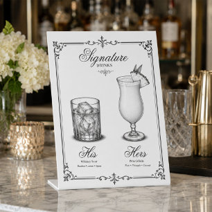 Wedding His and Hers Signature Drinks Pedestal Sign