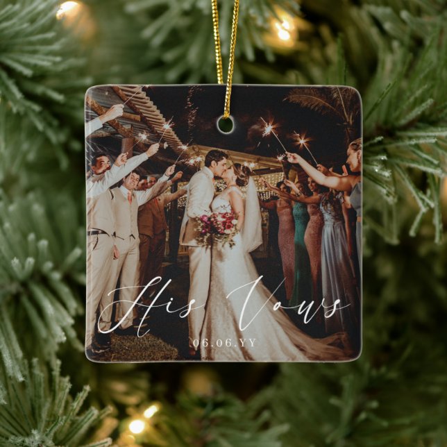 Wedding His Vows Photo Keepsake Ceramic Ornament (Tree)