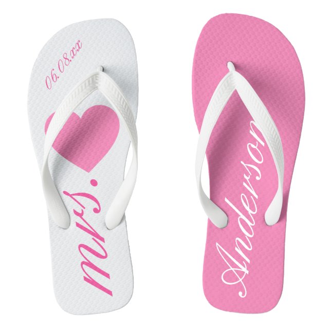 Wedding Honeymoon Bridal Pink Flip Flops (Footbed)