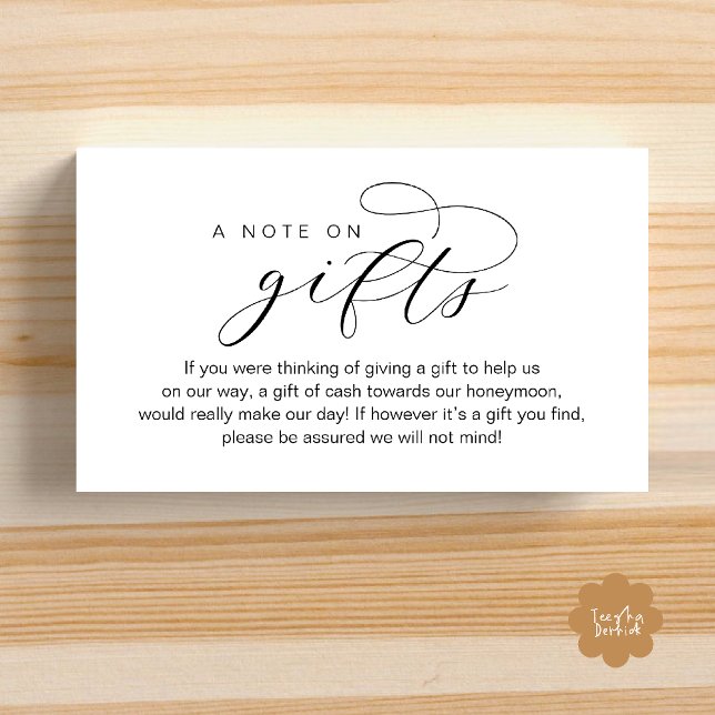 Wedding Honeymoon Fund, A Note on Gifts Enclosure Card (Wedding Honeymoon Fund, A Note on Gifts, Wish, Cash, Modern Minimal Enclosure Card in Black White)