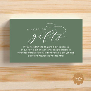 Wedding Honeymoon Fund, A Note on Gifts Enclosure Card