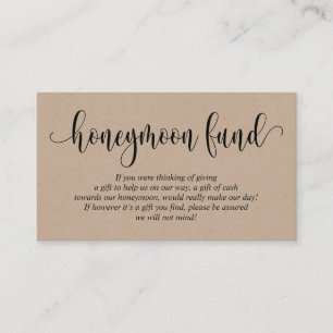 Wedding Honeymoon Fund and Wish, Rustic Kraft Enclosure Card