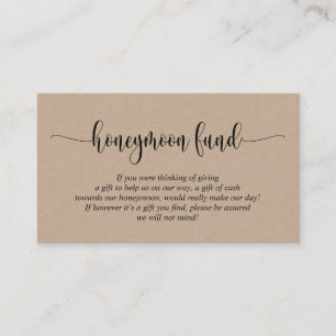 Wedding Honeymoon Fund and Wish, Rustic Kraft Enclosure Card