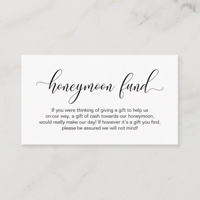 Wedding Honeymoon Fund, Modern Elegant Script Enclosure Card (Front)