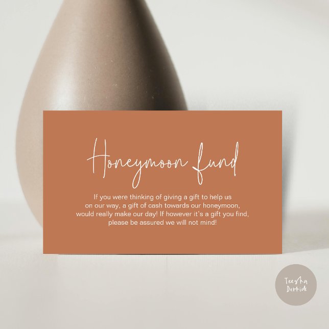 Wedding Honeymoon Fund, Modern Handwritten Script Enclosure Card (Wedding Honeymoon Fund, Modern Romance Handwritten Script Enclosure Card, in Copper Brown)