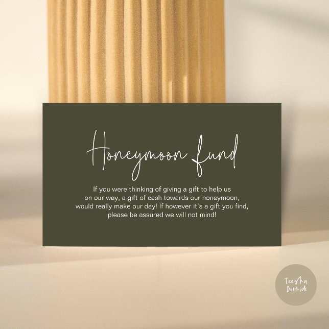 Wedding Honeymoon Fund, Modern Handwritten Script Enclosure Card (Wedding Honeymoon Fund, Modern Romance Handwritten Script Enclosure Card, in Olive Green)