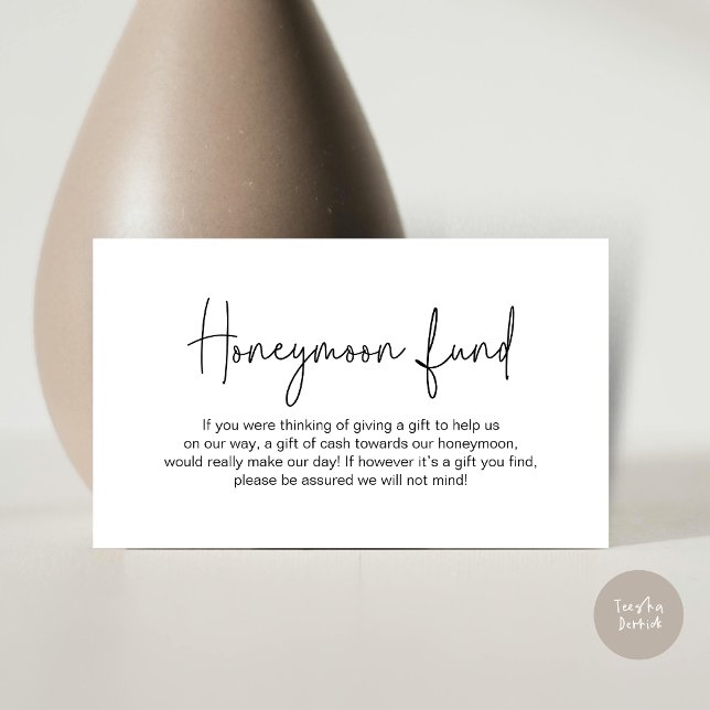 Wedding Honeymoon Fund, Modern Handwritten Script Enclosure Card (Wedding Honeymoon Fund, Modern Romance Handwritten Script Enclosure Card, in Black and White)