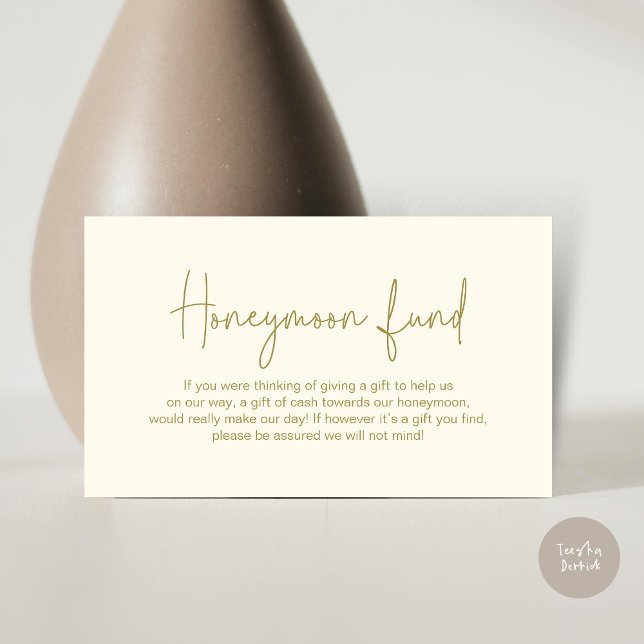 Wedding Honeymoon Fund, Modern Handwritten Script Enclosure Card (Wedding Honeymoon Fund, Modern Romance Handwritten Script Enclosure Card, in Classy Gold)
