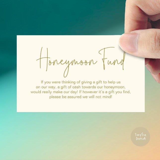 Wedding Honeymoon Fund, Modern Handwritten Script Enclosure Card (Wedding Honeymoon Fund, Cash Wish Modern Handwritten Script Enclosure Card Yellow Gold)
